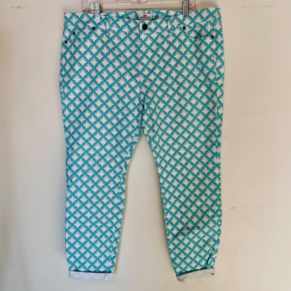 Vineyard Vines Leaf Printed Ankle Jeans Women’s Size 16 Vacation Spring Resort